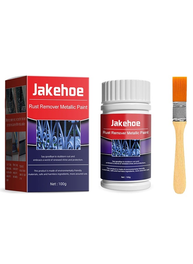 Jakehoe Rust Remover Metallic Paint,Rust Renovator,Rust Remover for Metal,Rust Converter for Metal,Water-Based Rust Remover for Metal, Rust Removal Converter Metallic Paint with Brush,Multi-Functional Anti-Rust Paint 100g - Image 2